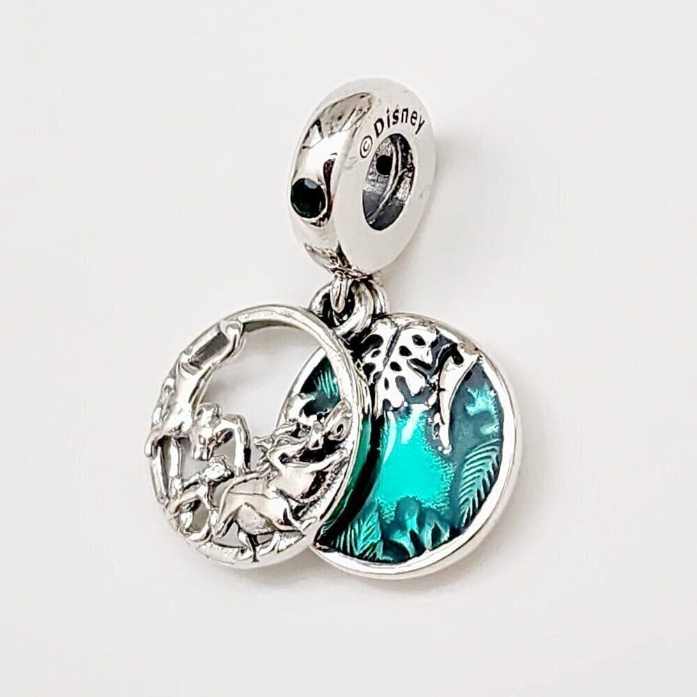 Pandora Disney Lion King Timon and Pumbaa and Simba Green Enamel Dangle Charm - Picture 2 of 6